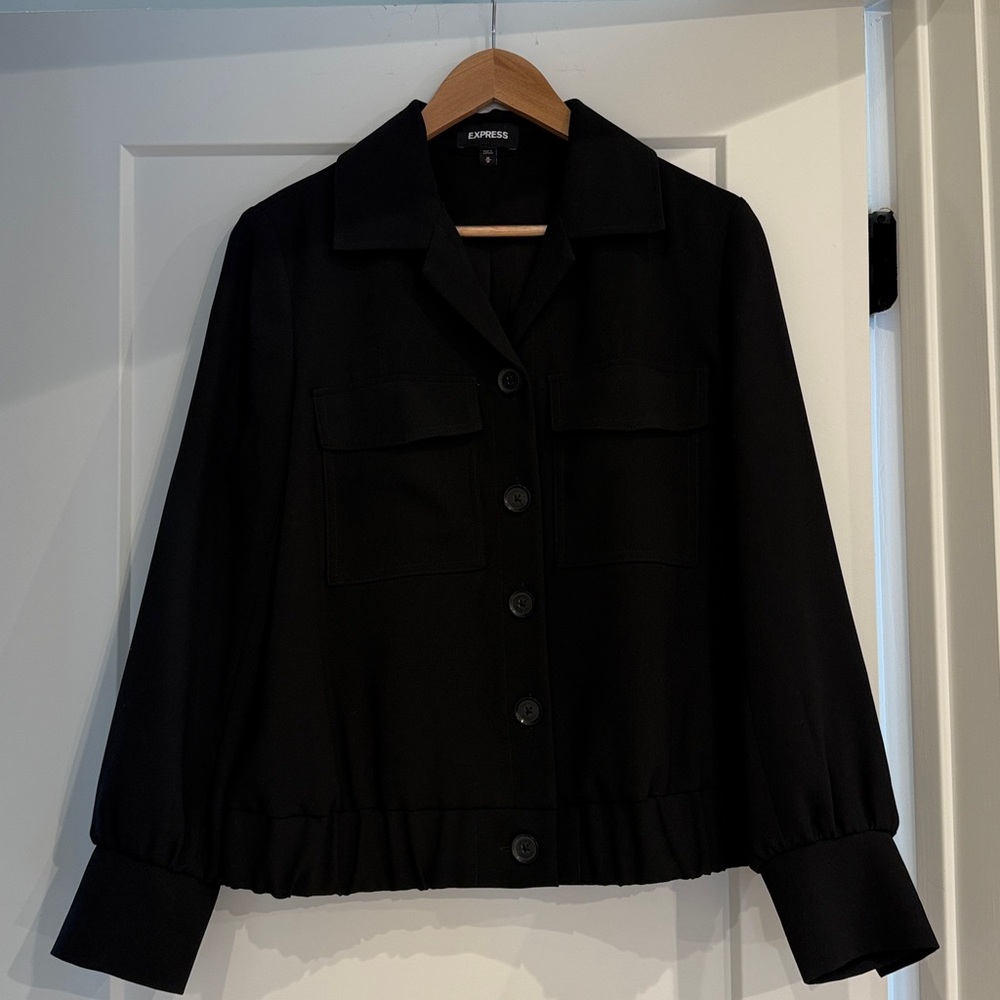 Express Button Down Front Pocket Jacket In Black … - image 8